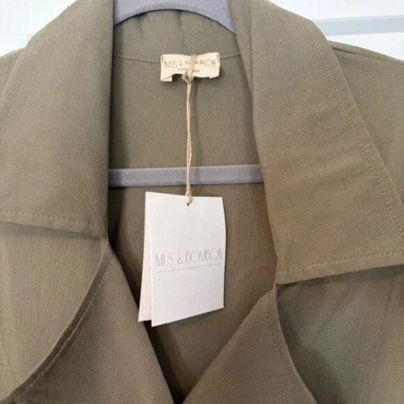 NWT Mus & BomBon Norte Trench Coat Olive Green | Lightweight Belted | Size S - Picture 4 of 7